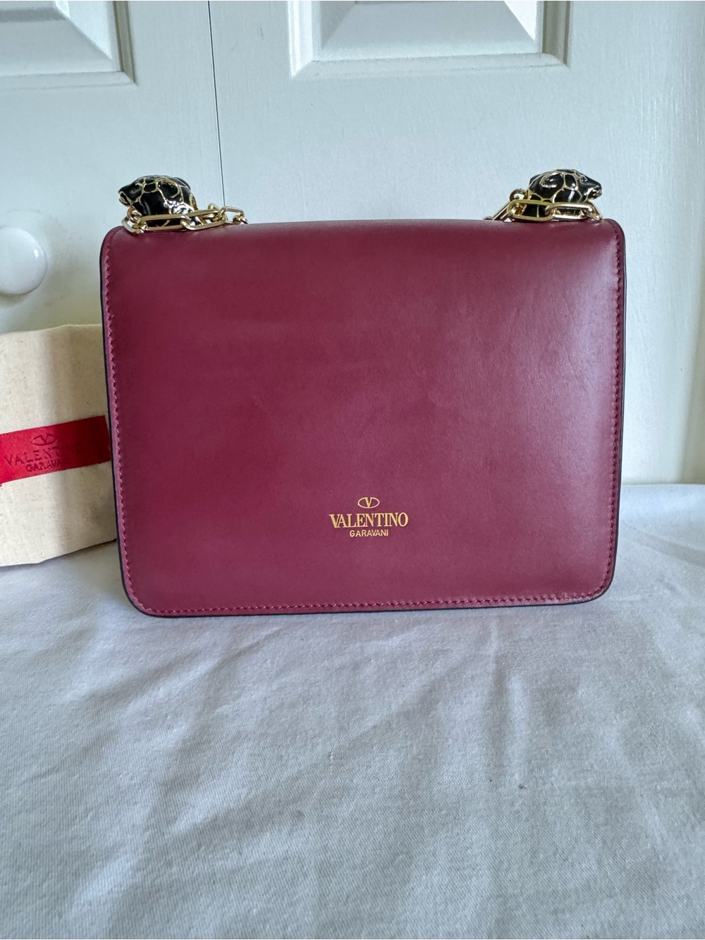 Valentino Wine Red Leather Crossbody with Gold Hardware Mint